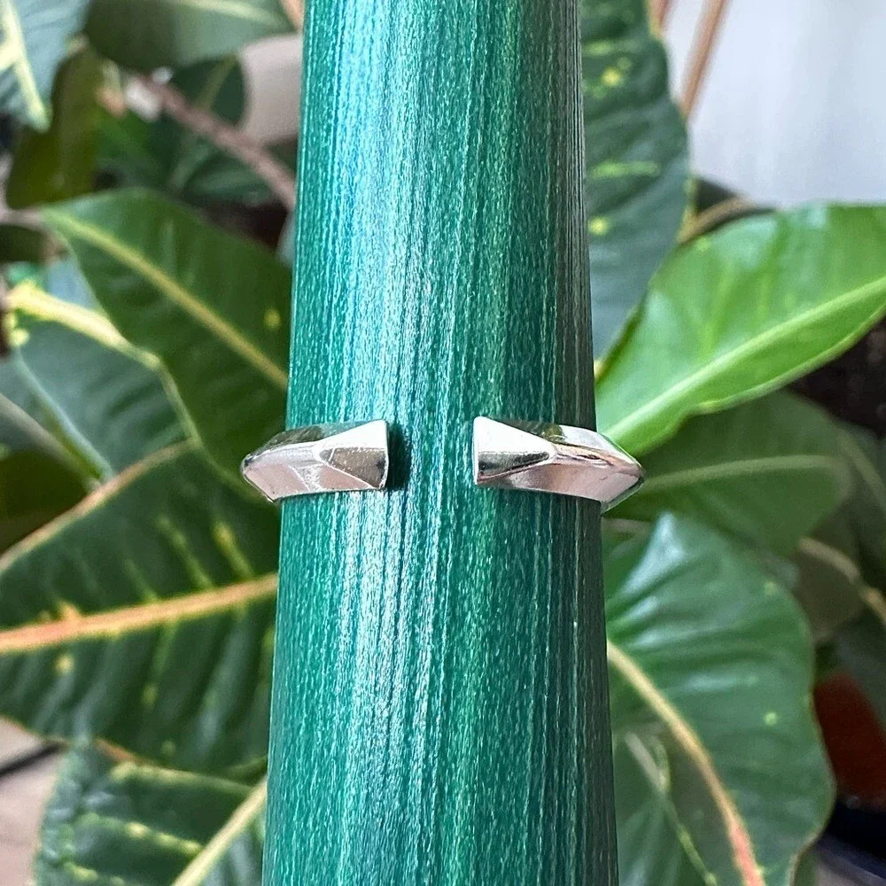 Men’s Sterling Silver Geometric Pyramid Ring Open Cuff Band